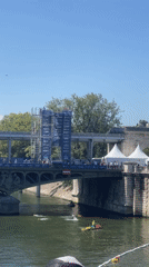 High dive event off a sponsored platform over the Seine