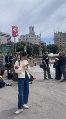 Gathering with media professionals captured in Barcelona square