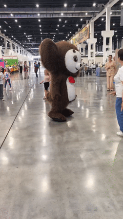 Cheburashka mascot entertains children in Sterlitamak indoor venue