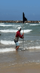 Flag demonstration and photography documented off Tel Aviv beach