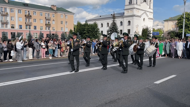 Students celebrate graduation with formal parade in Brest Belarus