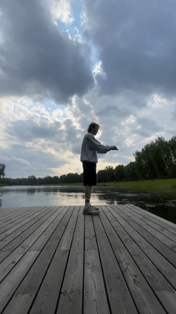Backflips and dock jumps at a calm Krasnoyarsk lakeside