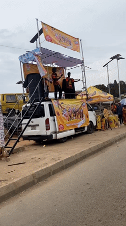 Mobile advertising van with scaffolding spotted in Lagos
