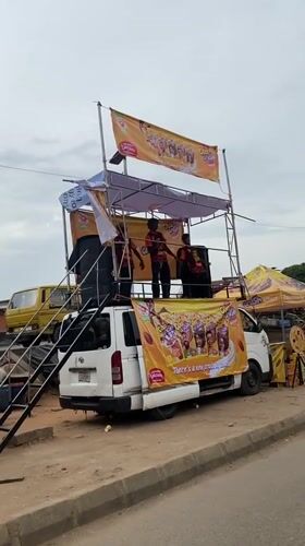 Mobile advertising van with scaffolding spotted in Lagos