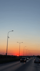 Sunset captured from multiple road viewpoints in Chaikovsky, Russia