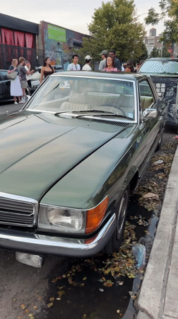 Dark green Mercedes-Benz SL parked on a New York street
