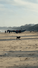 Fishing boats moved on trailers at Indonesian beaches