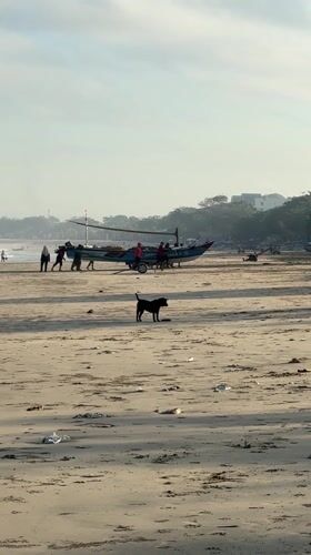 Fishing boats moved on trailers at Indonesian beaches
