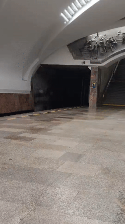 Blue subway train 8921 arrives at Yekaterinburg metro station