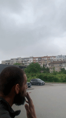 Rainy morning documented in Gabrovo, Bulgaria streets