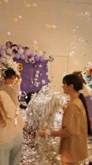 Family celebration with streamers captured in Markovskii, Russia
