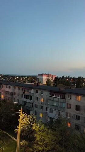 Sunset captured over Soviet-era apartments in Tiraspol, Moldova