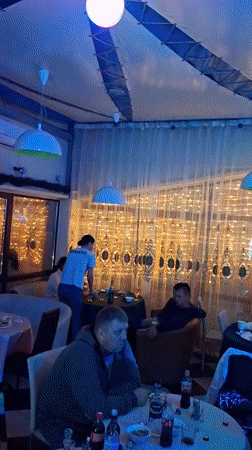 Restaurant becomes party venue in Myadzyel, Belarus evening gathering
