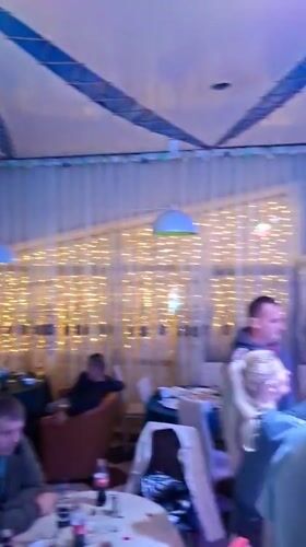 Restaurant becomes party venue in Myadzyel, Belarus evening gathering