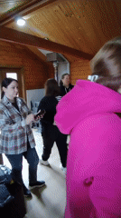 Morning social gathering documented in Chaikovsky cabin and forest