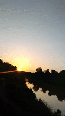 Sunset over water captured by witness near treeline