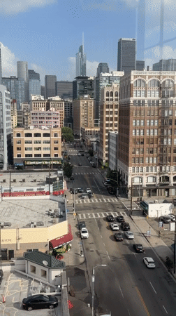 Downtown LA street traffic captured in elevated video