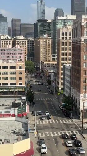Downtown LA street traffic captured in elevated video