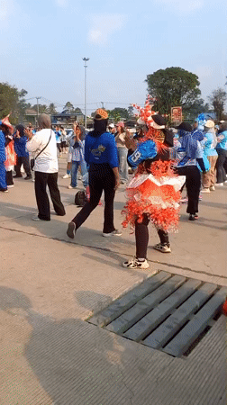 Costumed group aerobics session at Arung Square, Melayu