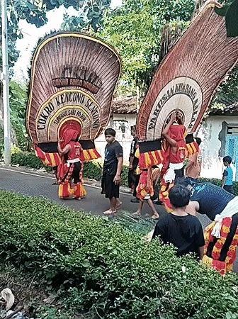Cultural procession with elaborate costumes moves through Mojogedang streets