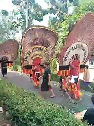 Cultural procession with elaborate costumes moves through Mojogedang streets