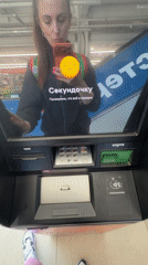 Woman conducts late-night errands in Birobidzhan, Russia