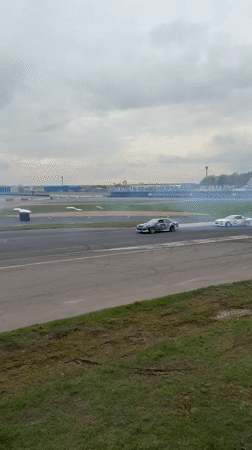 Race cars drift on track in Ostrovtsy, Russia