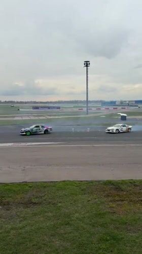 Race cars drift on track in Ostrovtsy, Russia