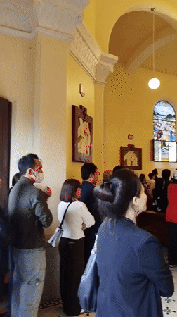 Catholic church service draws congregants in Da Lat, Vietnam
