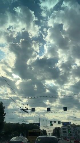 Early morning cloudy skies documented from vehicle in Yaroslavl