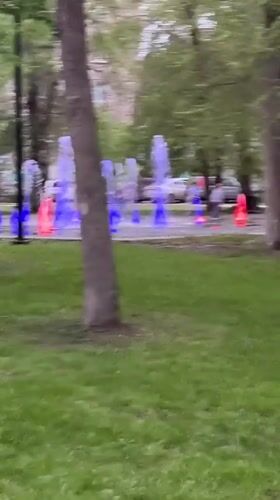 Children play in lighted fountain at Novokuybyshevsk park