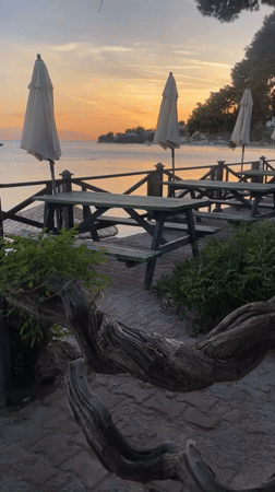 Sunset dining area captured in Kuşadası, Turkey