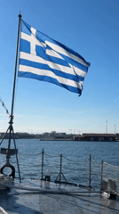 Greek flag flies from vessel near Thessaloniki waterfront