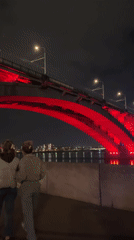 Evening stroll and photos at illuminated Krasnoyarsk bridge