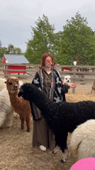 Woman visits alpaca farm in Tavrichanka, Russia