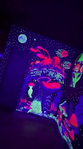 Psychedelic wall art documented in Chennai room corner