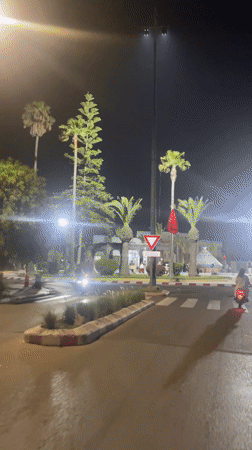 Nighttime urban crosswalk scene documented in Safi, Morocco