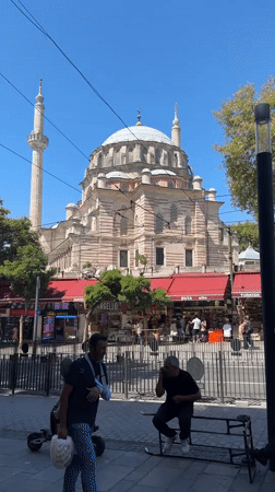 Ortaköy Mosque and surrounding waterfront on a summer morning