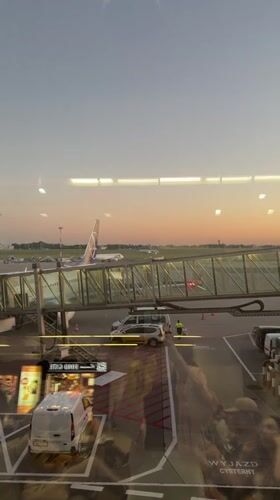 Boarding a flight from Warsaw to Palma at sunset