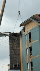 Building demolition underway in Corsico, Italy