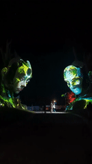 Illuminated art installations light up Kediri streets at night