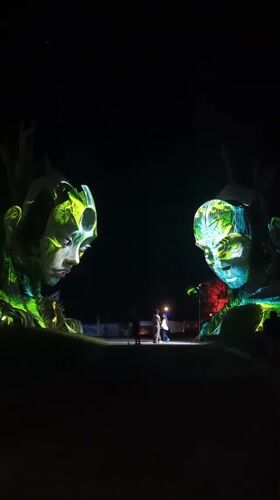 Illuminated art installations light up Kediri streets at night