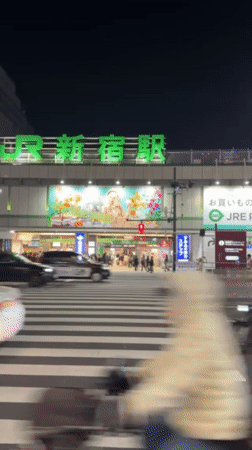 Regular evening traffic flow observed at Shinjuku Station crosswalk