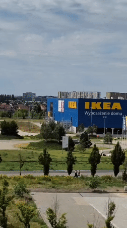 Overhead look at Szczecin's IKEA and nearby surroundings