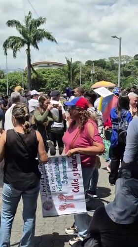 Democracy protesters gather in Caracas park with political signs