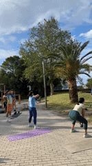 Eight people exercise in outdoor park in Budva Montenegro