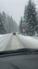 Heavy snowfall blankets mountain roads in Kalače, Montenegro