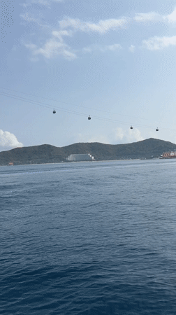 Cable cars operate over ocean waters near Nha Trang