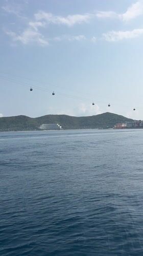 Cable cars operate over ocean waters near Nha Trang