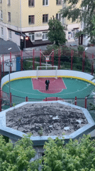 Moscow residential sports court documented with hexagonal debris structure
